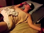 Blindfolded wife gentleman share while spouse tapes the act