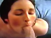 Slut wife deepthroating man sausage and licking nut for cum facial 2